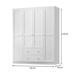 Ντουλάπα ρούχων Emily Megapap τετράφυλλη με συρτάρια χρώμα λευκό 140x50x210εκ. - Image 5
