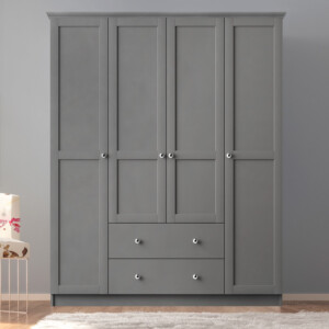 Ντουλάπα ρούχων Emily Megapap τετράφυλλη με συρτάρια χρώμα ανθρακί 140x50x210εκ. - Image 3