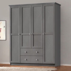 Ντουλάπα ρούχων Emily Megapap τετράφυλλη με συρτάρια χρώμα ανθρακί 140x50x210εκ. - Image 4