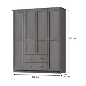 Ντουλάπα ρούχων Emily Megapap τετράφυλλη με συρτάρια χρώμα ανθρακί 140x50x210εκ. - Image 5