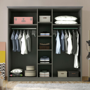 Ντουλάπα ρούχων Emily Megapap πεντάφυλλη χρώμα ανθρακί 175x50x210εκ. - Image 2