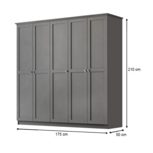 Ντουλάπα ρούχων Emily Megapap πεντάφυλλη χρώμα ανθρακί 175x50x210εκ. - Image 5