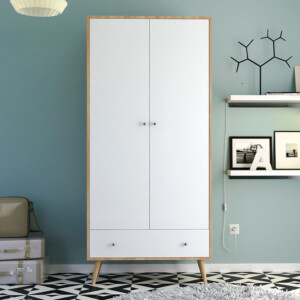 Ντουλάπα ρούχων Samet Megapap δίφυλλη με συρτάρι χρώμα λευκό - sapphire oak 80x50x195εκ. - Image 3