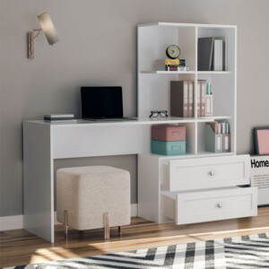 Γραφείο εργασίας Emily Megapap με βιβλιοθήκη χρώμα λευκό 155x60x152εκ. - Image 2