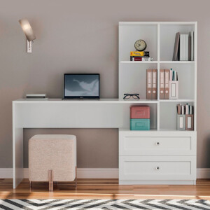 Γραφείο εργασίας Emily Megapap με βιβλιοθήκη χρώμα λευκό 155x60x152εκ. - Image 3