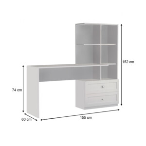 Γραφείο εργασίας Emily Megapap με βιβλιοθήκη χρώμα λευκό 155x60x152εκ. - Image 5