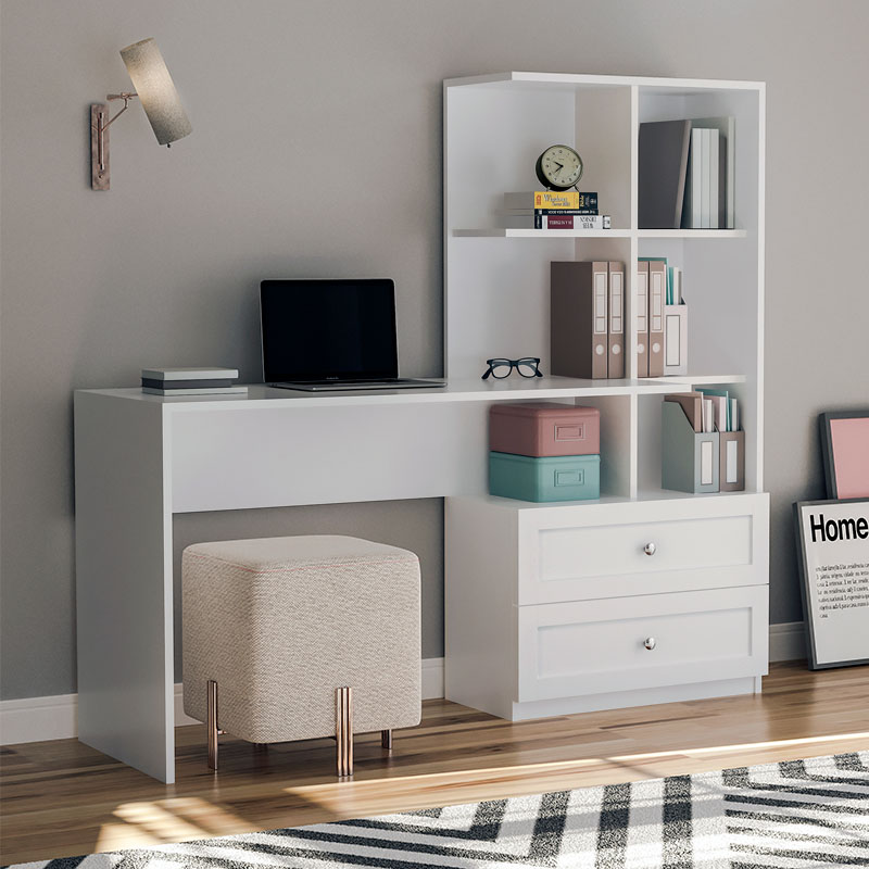 Γραφείο εργασίας Emily Megapap με βιβλιοθήκη χρώμα λευκό 155x60x152εκ. Γραφείο εργασίας Emily Megapap με βιβλιοθήκη χρώμα λευκό 155x60x152εκ.