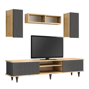 Σύνθεση τηλεόρασης Tokyo Megapap χρώμα sapphire oak - ανθρακί 170x37x45εκ. - Image 4