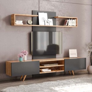 Σύνθεση τηλεόρασης Giacomo Megapap χρώμα sapphire oak - ανθρακί 180x40x45εκ. - Image 3