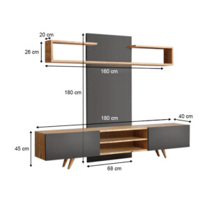 Σύνθεση τηλεόρασης Giacomo Megapap χρώμα sapphire oak - ανθρακί 180x40x45εκ. - Image 5