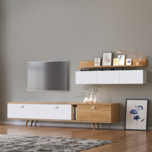 Σύνθεση τηλεόρασης Hera Megapap χρώμα sapphire oak - λευκό 170x37x45εκ. - Image 2