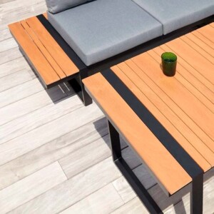 Σαλόνι κήπου γωνιακό Artemis Megapap σετ 4 τμχ μέταλλο - ξύλο χρώμα μαύρο - καρυδί - Image 2