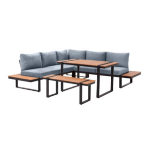 Σαλόνι κήπου γωνιακό Artemis Megapap σετ 4 τμχ μέταλλο - ξύλο χρώμα μαύρο - καρυδί - Image 3