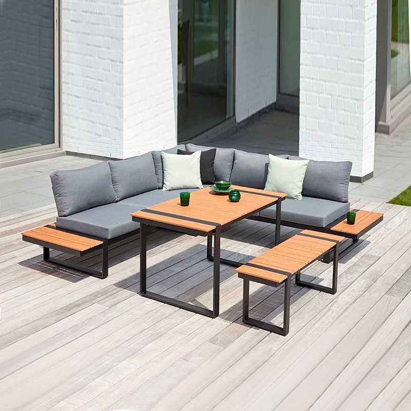 Σαλόνι κήπου γωνιακό Artemis Megapap σετ 4 τμχ μέταλλο - ξύλο χρώμα μαύρο - καρυδί Σαλόνι κήπου γωνιακό Artemis Megapap σετ 4 τμχ μέταλλο - ξύλο χρώμα μαύρο - καρυδί