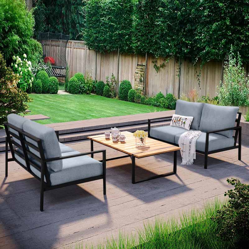 Σαλόνι κήπου Ermis Megapap σετ 3 τμχ μέταλλο - ξύλο χρώμα μαύρο - γκρι Σαλόνι κήπου Ermis Megapap σετ 3 τμχ μέταλλο - ξύλο χρώμα μαύρο - γκρι