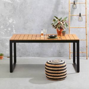 Τραπέζι κήπου Poseidon Megapap μεταλλικό - μασίφ ξύλο χρώμα μαύρο - καρυδί 150x82x75εκ. - Image 2