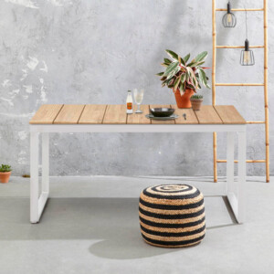 Τραπέζι κήπου Poseidon Megapap μεταλλικό - μασίφ ξύλο χρώμα λευκό - φυσικό 150x82x75εκ. - Image 2