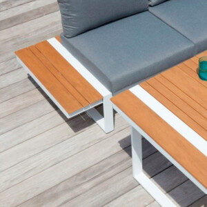 Σαλόνι κήπου γωνιακό Artemis Megapap σετ 4 τμχ μέταλλο - ξύλο χρώμα λευκό - καρυδί - Image 2