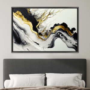 Πίνακας σε καμβά "Abstract Golden Wave" Megapap ψηφιακής εκτύπωσης με κορνίζα χρώμα μαύρο 140x100x3εκ. - Image 2