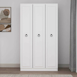 Ντουλάπα ρούχων Hampton Megapap τρίφυλλη χρώμα λευκό 103x52x185εκ. - Image 3