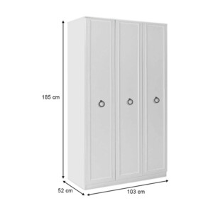 Ντουλάπα ρούχων Hampton Megapap τρίφυλλη χρώμα λευκό 103x52x185εκ. - Image 8