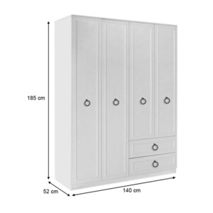 Ντουλάπα ρούχων Hampton Megapap τετράφυλλη με συρτάρια χρώμα λευκό 140x52x185εκ. - Image 6