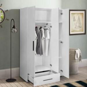 Ντουλάπα ρούχων Bianco Megapap τρίφυλλη με συρτάρια χρώμα λευκό 103x52x187εκ. - Image 2