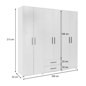 Ντουλάπα ρούχων Bianco Megapap εξάφυλλη με συρτάρια χρώμα λευκό 206x52x213εκ. - Image 5