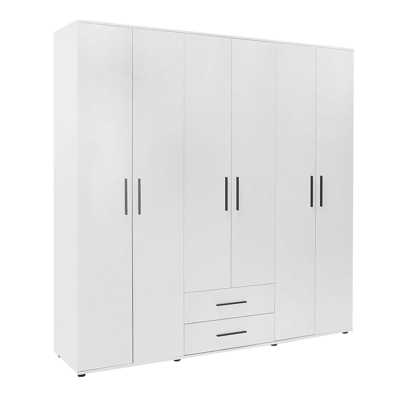 Ντουλάπα ρούχων Bianco Megapap εξάφυλλη με συρτάρια χρώμα λευκό 206x52x213εκ.