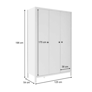 Ντουλάπα ρούχων French Megapap τρίφυλλη χρώμα λευκό 125x54x196εκ. - Image 5