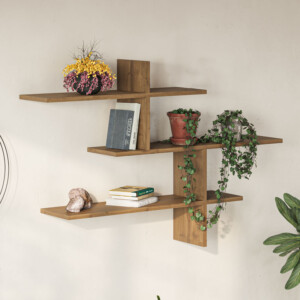 Ραφιέρα τοίχου Leo Megapap χρώμα ανοιχτό καρυδί 123x22x80εκ. - Image 3