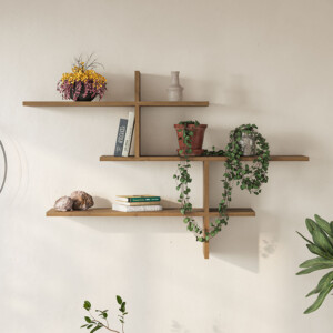 Ραφιέρα τοίχου Leo Megapap χρώμα ανοιχτό καρυδί 123x22x80εκ. - Image 4