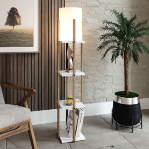 Φωτιστικό δαπέδου Nora Megapap MDF - υφασμάτινο χρώμα λευκό - φυσικό 21x21x135εκ. - Image 2