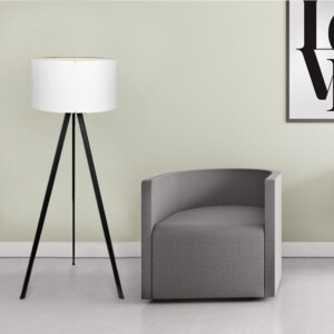 Φωτιστικό δαπέδου Rosling Megapap Mdf/ύφασμα Pvc χρώμα μαύρο - λευκό 38x38x140εκ. - Image 2