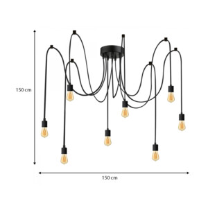 Φωτιστικό οροφής Octopus Megapap E27 οκτάφωτο χρώμα μαύρο 150εκ. - Image 3