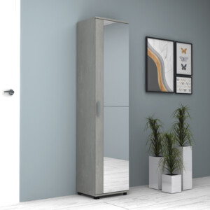 Ντουλάπα ρούχων - παπουτσοθήκη Visla Megapap μονόφυλλη με καθρέπτη χρώμα γκρι σκυροδέματος 45x36x187εκ. - Image 3