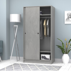 Ντουλάπα ρούχων Misra Megapap δίφυλλη συρόμενη χρώμα γκρι σκυροδέματος 94x52x182εκ. - Image 3