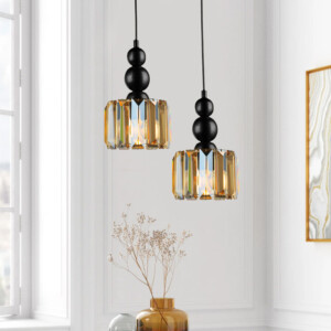 Φωτιστικό οροφής Alaba Megapap E27 μεταλλικό - γυάλινο δίφωτο χρώμα μαύρο 30x30x80εκ. - Image 2