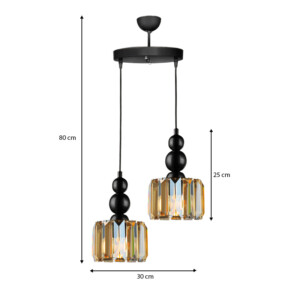 Φωτιστικό οροφής Alaba Megapap E27 μεταλλικό - γυάλινο δίφωτο χρώμα μαύρο 30x30x80εκ. - Image 3