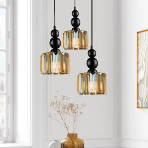 Φωτιστικό οροφής Alaba Megapap E27 μεταλλικό - γυάλινο τρίφωτο χρώμα μαύρο 40x40x95εκ. - Image 2