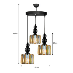 Φωτιστικό οροφής Alaba Megapap E27 μεταλλικό - γυάλινο τρίφωτο χρώμα μαύρο 40x40x95εκ. - Image 3