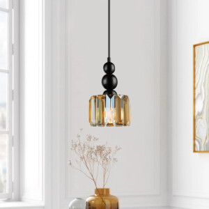 Φωτιστικό οροφής Alaba Megapap E27 μεταλλικό - γυάλινο μονόφωτο χρώμα μαύρο 15x15x65εκ. - Image 2