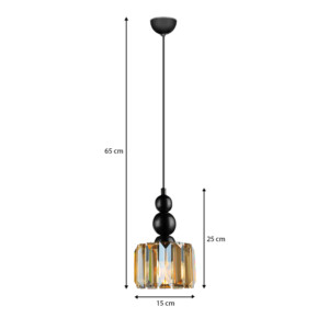 Φωτιστικό οροφής Alaba Megapap E27 μεταλλικό - γυάλινο μονόφωτο χρώμα μαύρο 15x15x65εκ. - Image 3