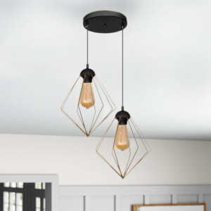 Φωτιστικό οροφής Nura Megapap E27 μεταλλικό δίφωτο χρώμα χρυσό 40x40x70εκ. - Image 2