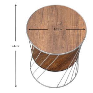 Τραπεζάκι βοηθητικό Jaspin Megapap μεταλλικό - Mdf χρώμα ασημί - καρυδί 32x32x44εκ. - Image 4