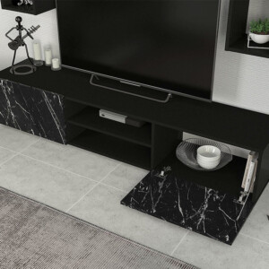Σύνθεση τηλεόρασης Duana Megapap χρώμα μαύρο εφέ μαρμάρου - μαύρο 180x38x35,7εκ. - Image 3