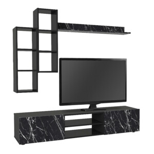 Σύνθεση τηλεόρασης Duana Megapap χρώμα μαύρο εφέ μαρμάρου - μαύρο 180x38x35,7εκ. - Image 5