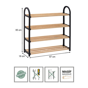 Παπουτσοθήκη ξύλινη - πλαστική χρώμα φυσικό - μαύρο 67x18x65εκ. - Image 4