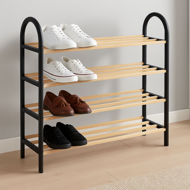 Παπουτσοθήκη ξύλινη - πλαστική χρώμα φυσικό - μαύρο 67x18x65εκ.