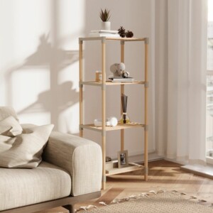 Ραφιέρα δαπέδου ξύλινη - πλαστική χρώμα φυσικό - μπεζ 38x30x116εκ. - Image 3